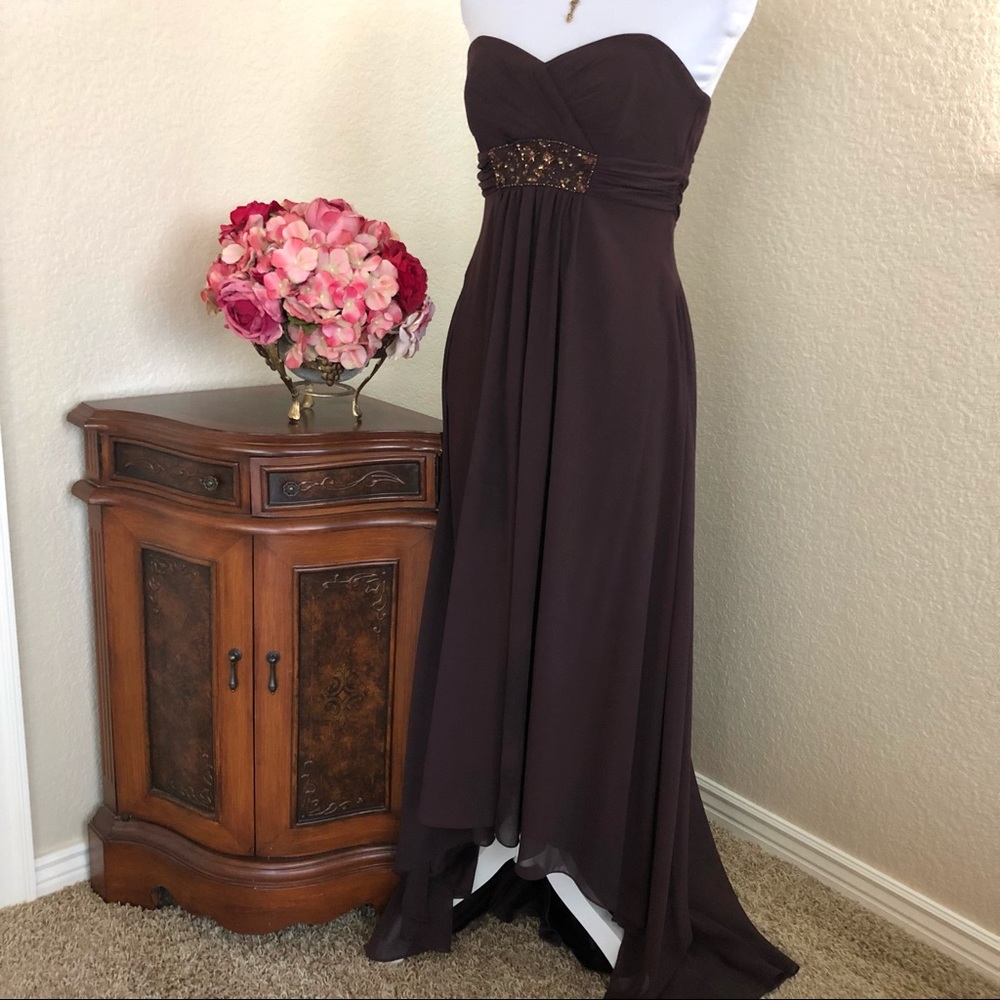 David’s Bridal Chiffon Overlay Hi Lo Formal Dress - Picture 4 of 13